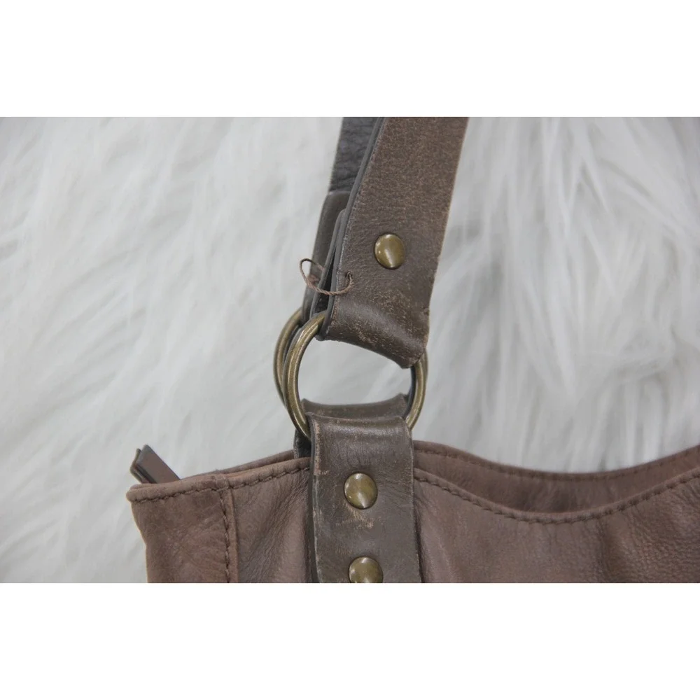 J Jill brown Leather satchel tote bag purse unstructured zip large front pocket